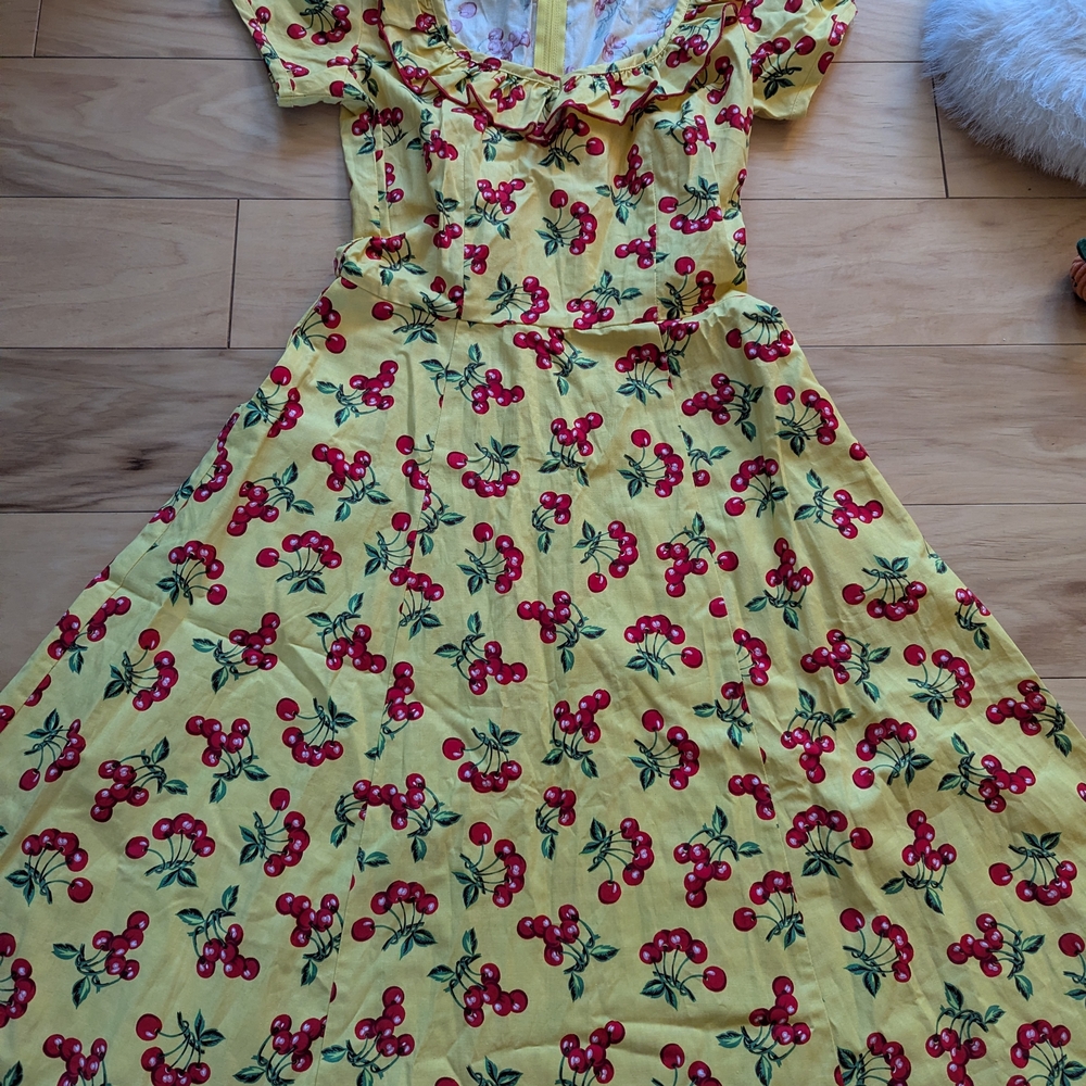Bernie Dexter ebury Yellow Cherry Print  Dress with Ruffle Collar